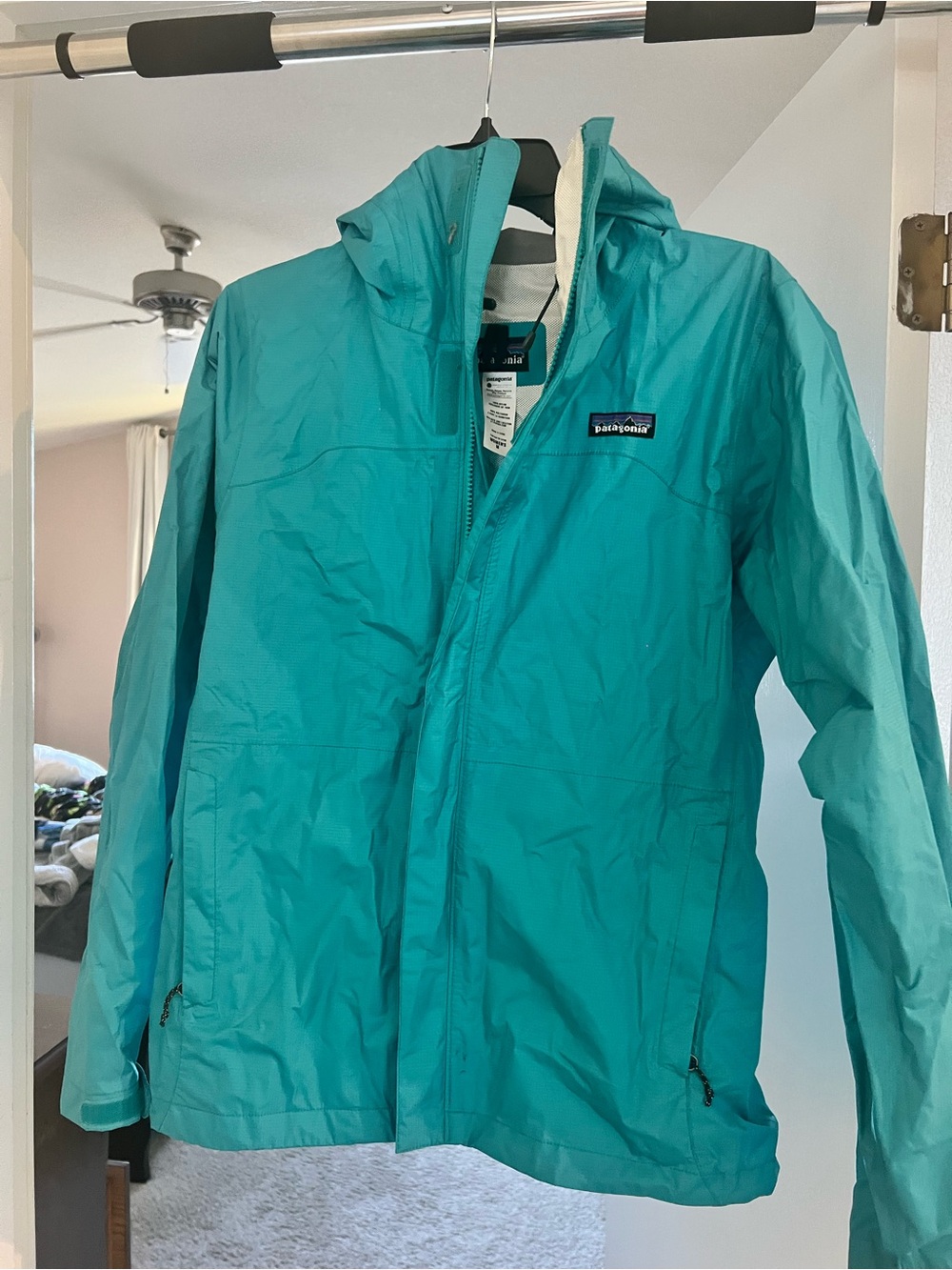 Patagonia Teal Kids Rain Jacket with Hood